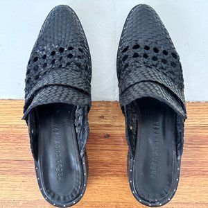 Freda Salvador Keen Mule: Black Woven Calf Leather Size US 9